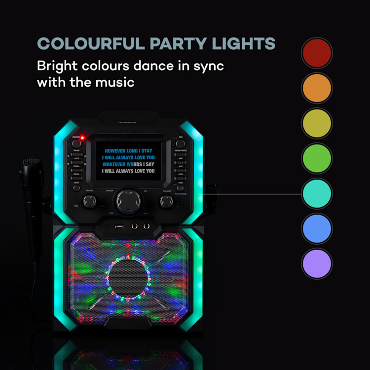 Rockstar Plus, impianto karaoke, bluetooth, USP, CD, effetto luci LED, RCA