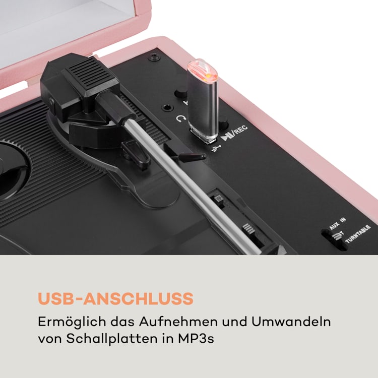 Peggy Sue BT Plattenspieler Stereolautsprecher USB BT tragbar Rosé