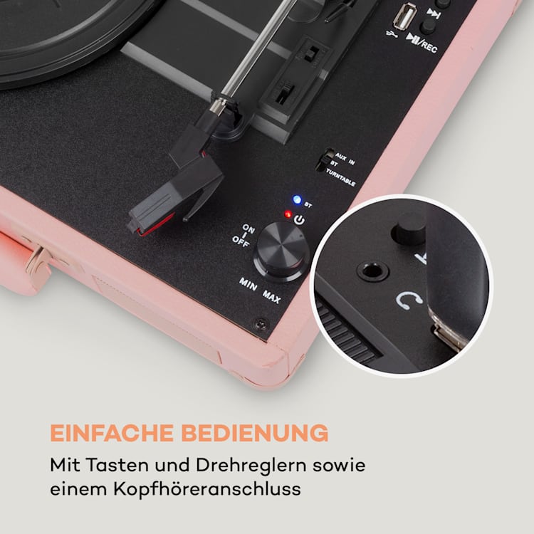 Peggy Sue BT Plattenspieler Stereolautsprecher USB BT tragbar Rosé