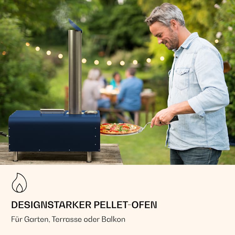 Diavolo Pizza-Pelletofen inkl. Pizzastein Thermometer Edelstahl Blau