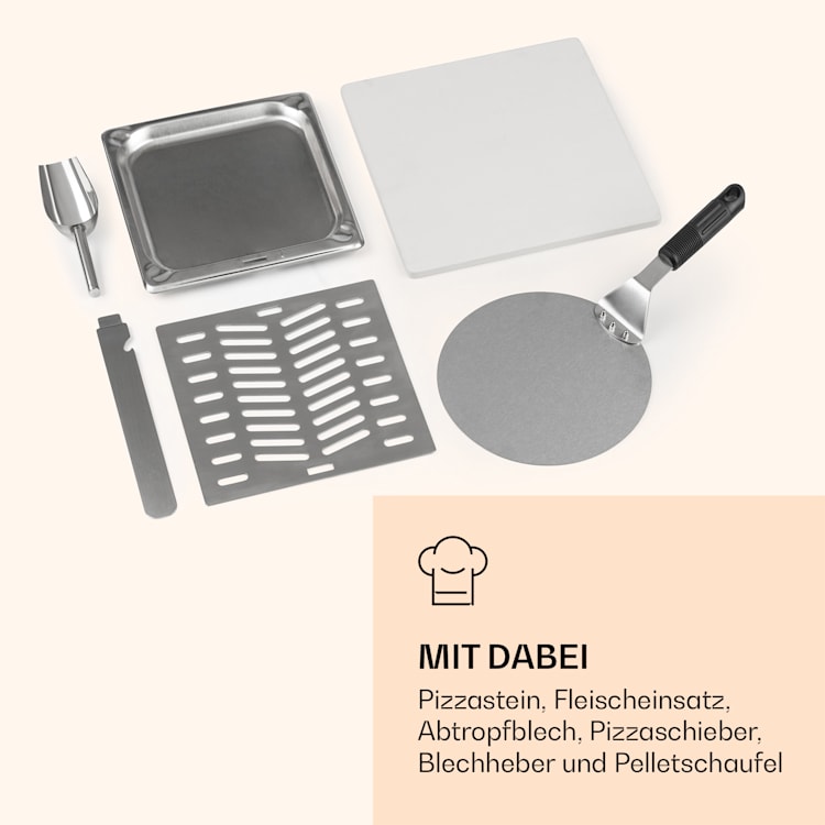 Diavolo Pizza-Pelletofen inkl. Pizzastein Thermometer Edelstahl Blau