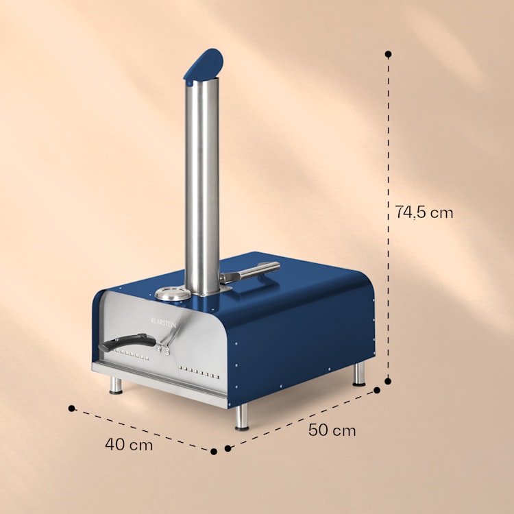 Diavolo Pizza-Pelletofen inkl. Pizzastein Thermometer Edelstahl Blau