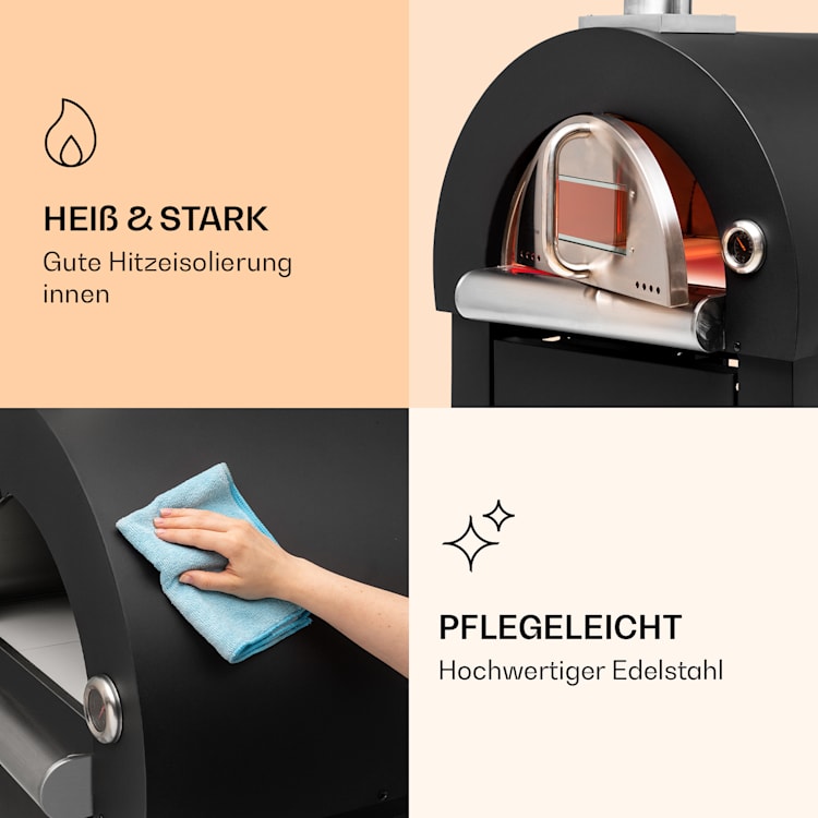 Diavolo Napoletana Pizzaofen Holzofen rostfreier Edelstahl Schwarz