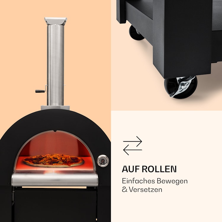 Diavolo Napoletana Pizzaofen Holzofen rostfreier Edelstahl Schwarz