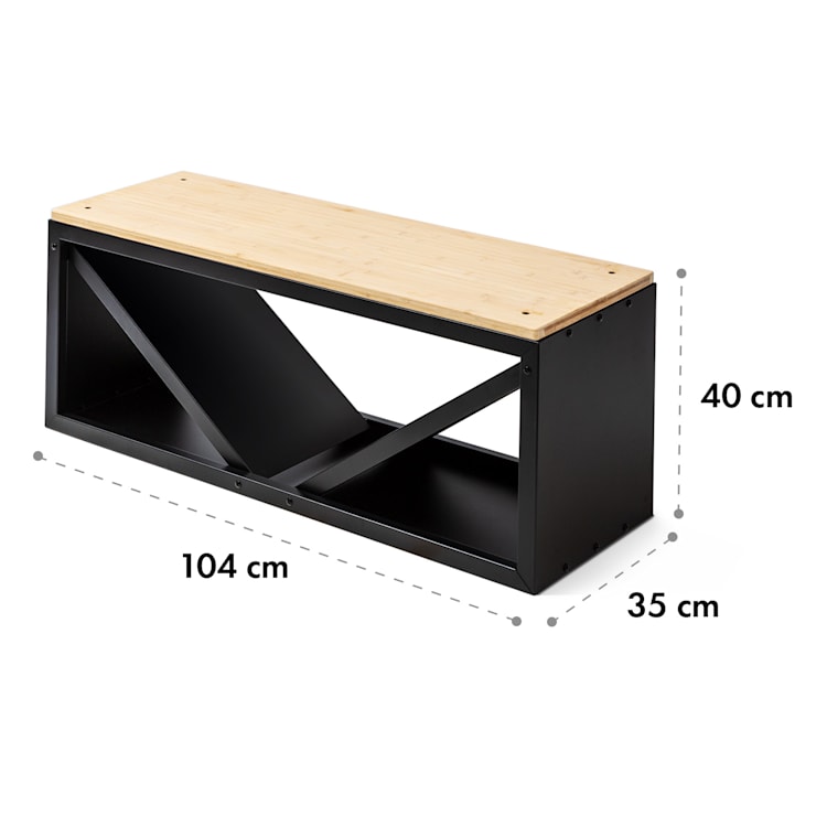 Kindlewood L Black, fa állvány, pad, 104 × 40 × 35 cm, bambusz, cink Fekete