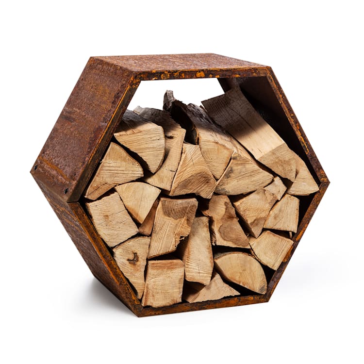 Hexawood Rust, stojan na drevo, šesťuholníkový tvar, 50,2 × 58 × 32 cm Hrdza