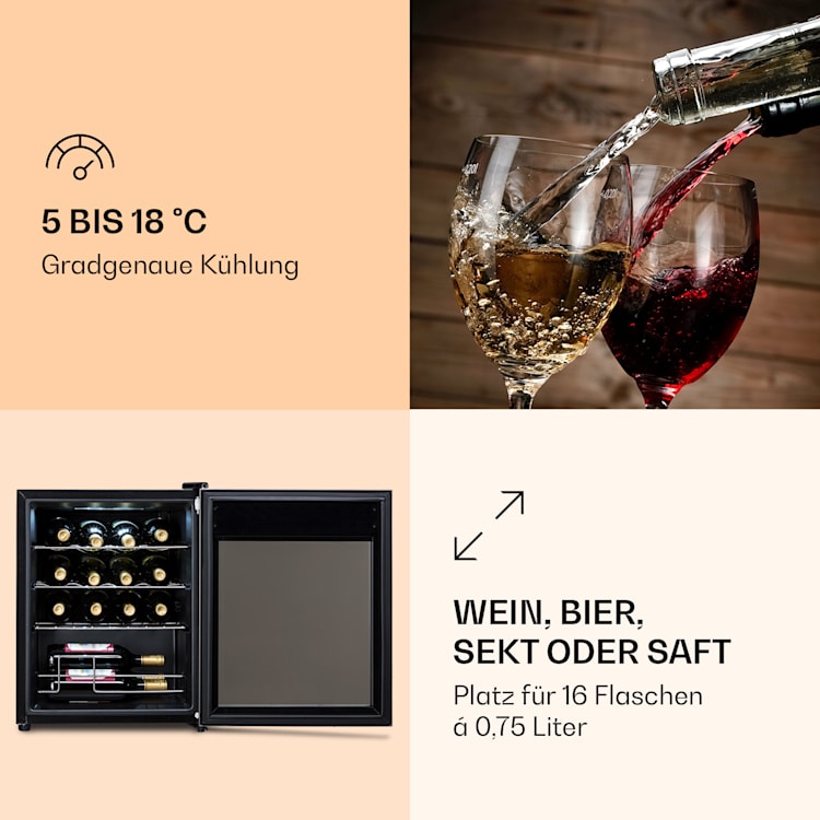 Ultimo 16 Uno Weinkühlschrank 42l Touch-Bedienfeld 16 Flaschen 5-18°C Schwarz