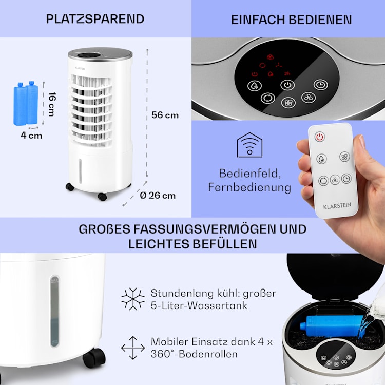 Skypillar 3-in-1 Luftkühler Ventilator 5L Fernbedienung Touch-Panel Weiß