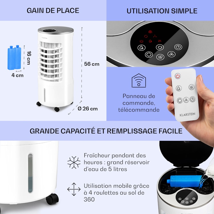 Skypillar 3-in-1 luchtkoeler ventilator luchtbevochtiger tank 5L afstandsbediening touch-paneel Wit
