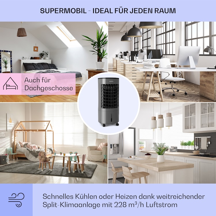 Skypillar 3-in-1 Luftkühler Ventilator 5L Fernbedienung Touch-Panel Dunkelgrau