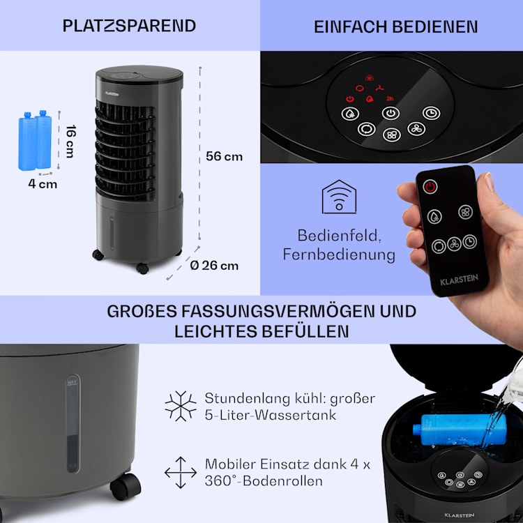 Skypillar 3-in-1 Luftkühler Ventilator 5L Fernbedienung Touch-Panel Dunkelgrau