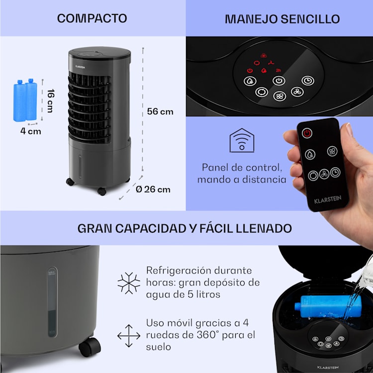 Skypillar Climatizador evaporativo 3 en 1 Humidificador Depósito 5L Control remoto Panel táctil Gris Marengo
