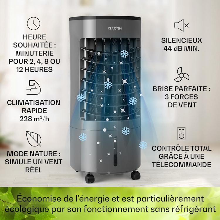 Skypillar rafraîchisseur d'air 3-en-1 ventilateur humidificateur d'air réservoir 5L télécommande panneau tactile Gris Foncé