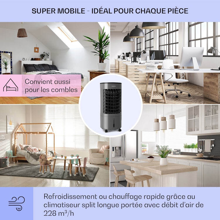 Skypillar rafraîchisseur d'air 3-en-1 ventilateur humidificateur d'air réservoir 5L télécommande panneau tactile Gris Foncé