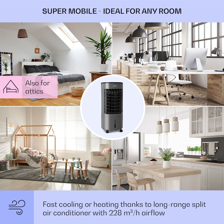 Skypillar 3 em 1 Resfriador de Ar Ventoinha Umidificador Tanque de 5L Controlo Remoto Painel de Toque Cinzento Escuro