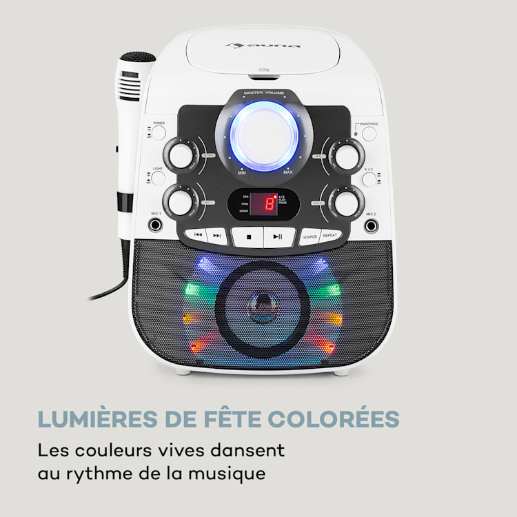 StarMaker 2.0 Système de karaoké Fonction Bluetooth Lecteur de CD avec micro. Blanc