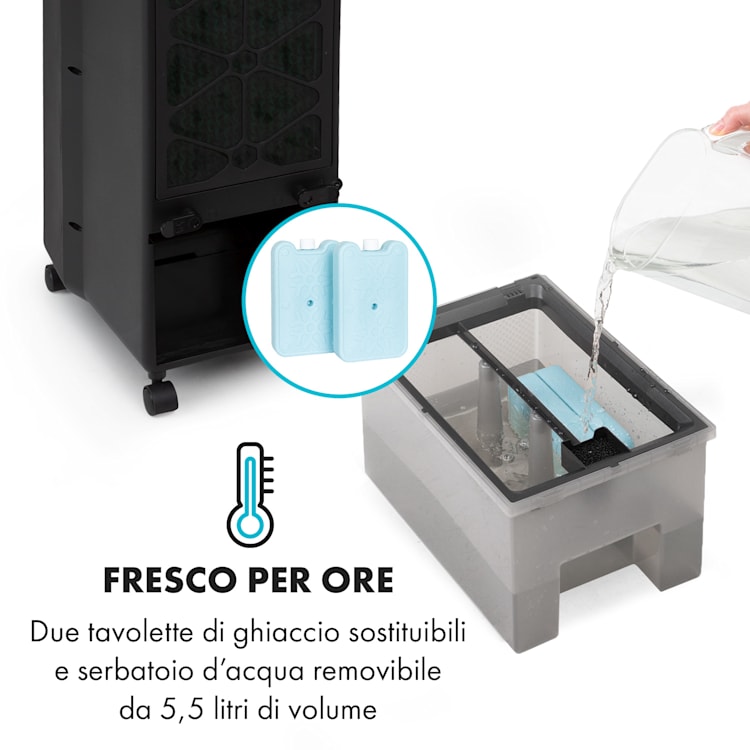 Cooler Rush, Ventilatore, Raffreddatore Evaporativo, Telecomando, 2 Piastre Eutettiche, 5,5L, 45W