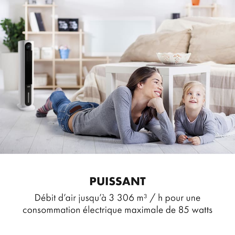 Polar Tower Smart Ventilateur rafaîchisseur d'air 7 L 85W télécommande 5x packs de glace Blanc
