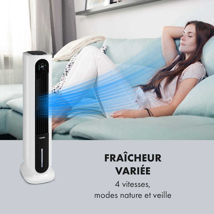 Polar Tower Smart Ventilateur rafaîchisseur d'air 7 L 85W télécommande 5x packs de glace Blanc