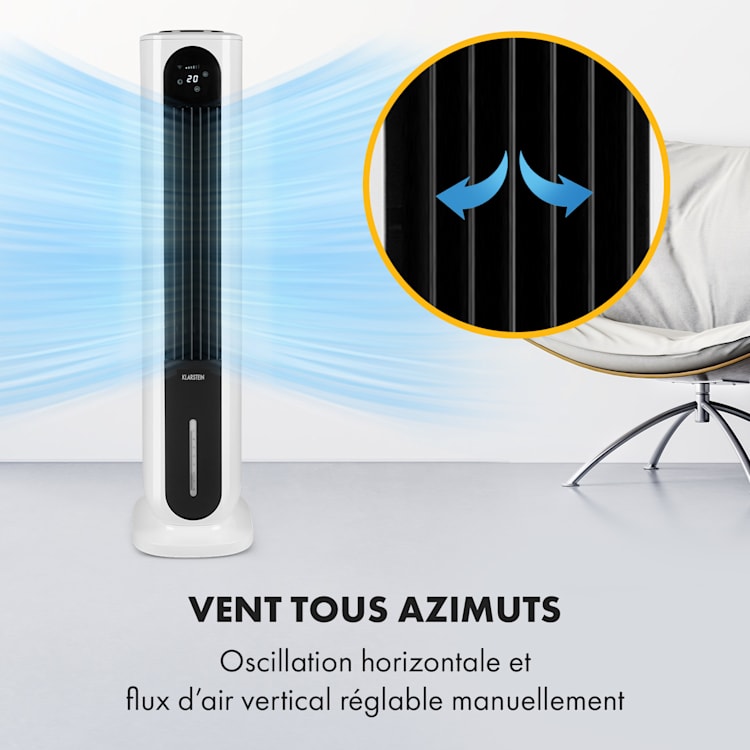 Polar Tower Smart Ventilateur rafaîchisseur d'air 7 L 85W télécommande 5x packs de glace Blanc