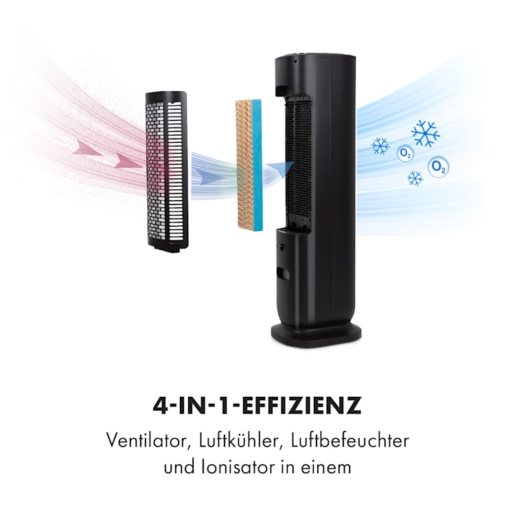 Polar Tower Smart Ventilator Luftkühler 7L 85W Fernbedienung Eispack Schwarz