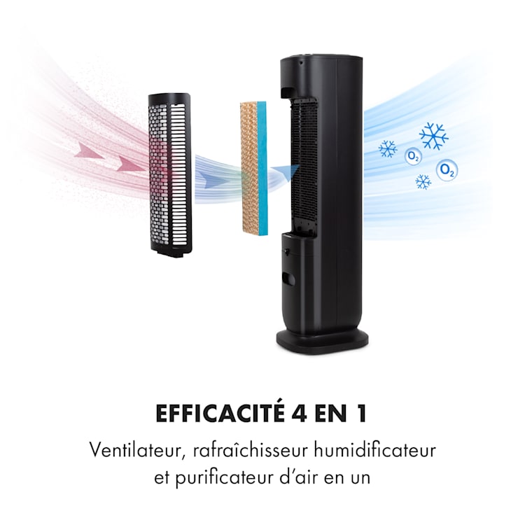 Polar Tower Smart Ventilateur rafaîchisseur d'air 7 L 85W télécommande 5x packs de glace Noir