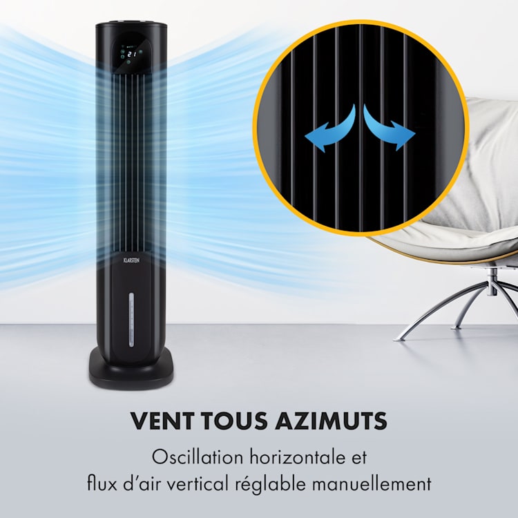 Polar Tower Smart Ventilateur rafaîchisseur d'air 7 L 85W télécommande 5x packs de glace Noir