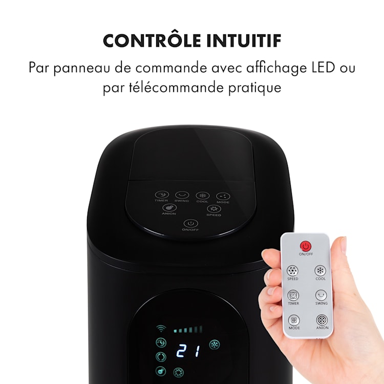 Polar Tower Smart Ventilateur rafaîchisseur d'air 7 L 85W télécommande 5x packs de glace Noir