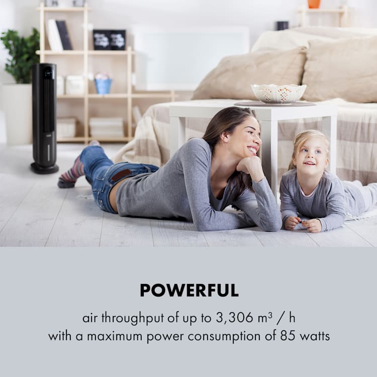 Polar Tower Smart, ventilátor, ochlazovač vzduchu, 7 l, 85 W, dálkové ovládání, 5x chladicí box Černá