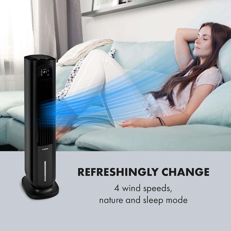 Polar Tower Smart, ventilátor, ochlazovač vzduchu, 7 l, 85 W, dálkové ovládání, 5x chladicí box Černá