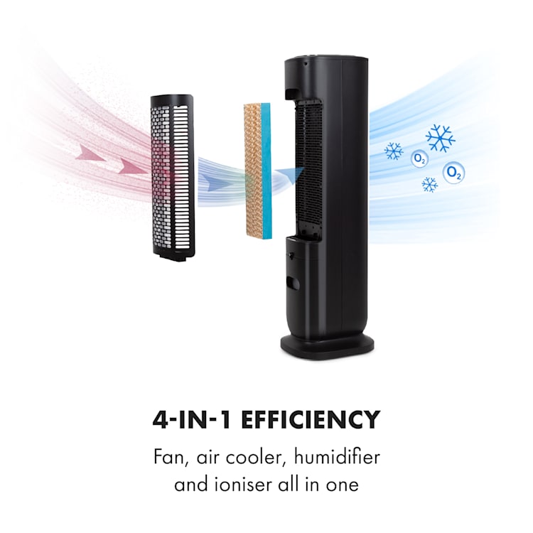Polar Tower Smart, ventilátor, ochlazovač vzduchu, 7 l, 85 W, dálkové ovládání, 5x chladicí box Černá