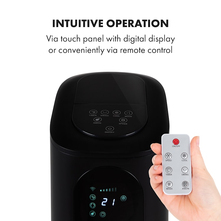 Polar Tower Smart, ventilátor, ochlazovač vzduchu, 7 l, 85 W, dálkové ovládání, 5x chladicí box Černá