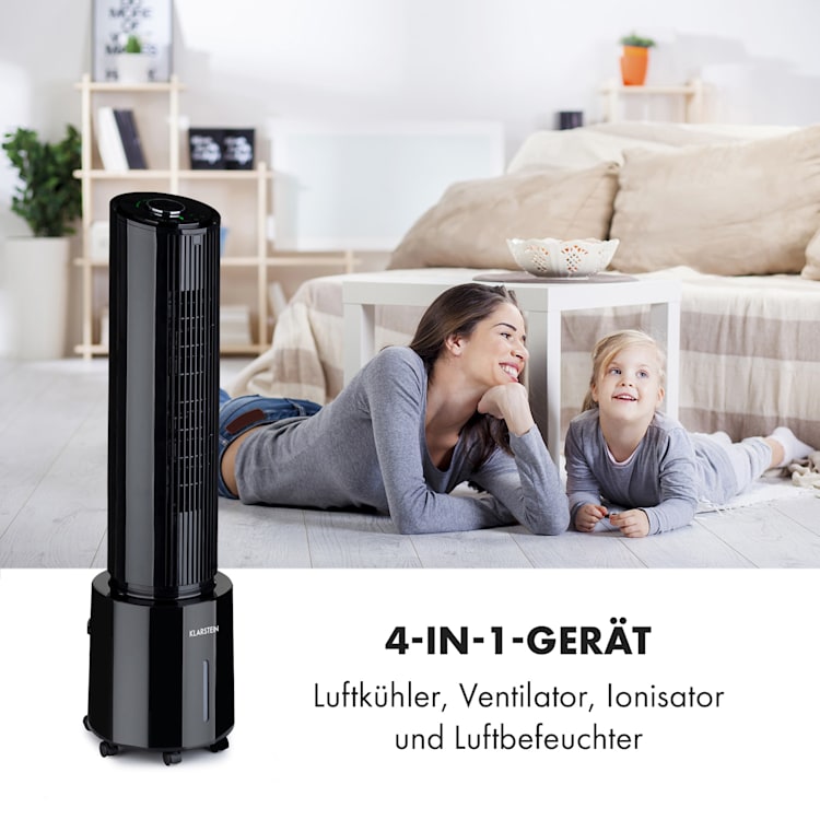 Waterfall, Raffreddatore Evaporativo, 2 Piastre Eutettiche, Portatile, 4 L, 45 W Nero