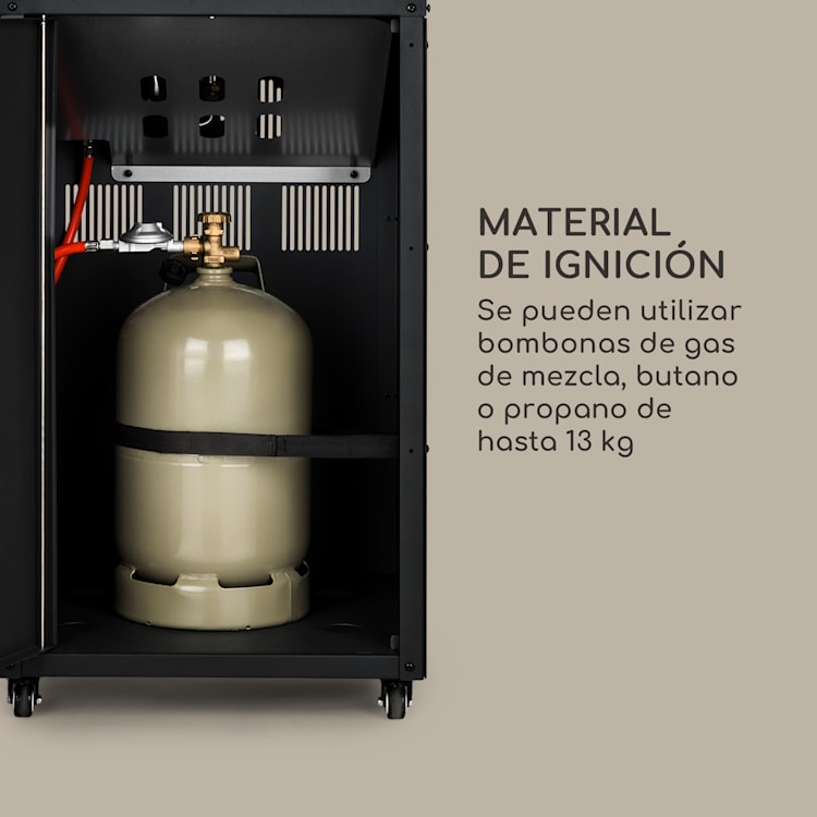 Estufa radiante de gas Flagranti Plus de 8 kW, mesas laterales, acero inoxidable