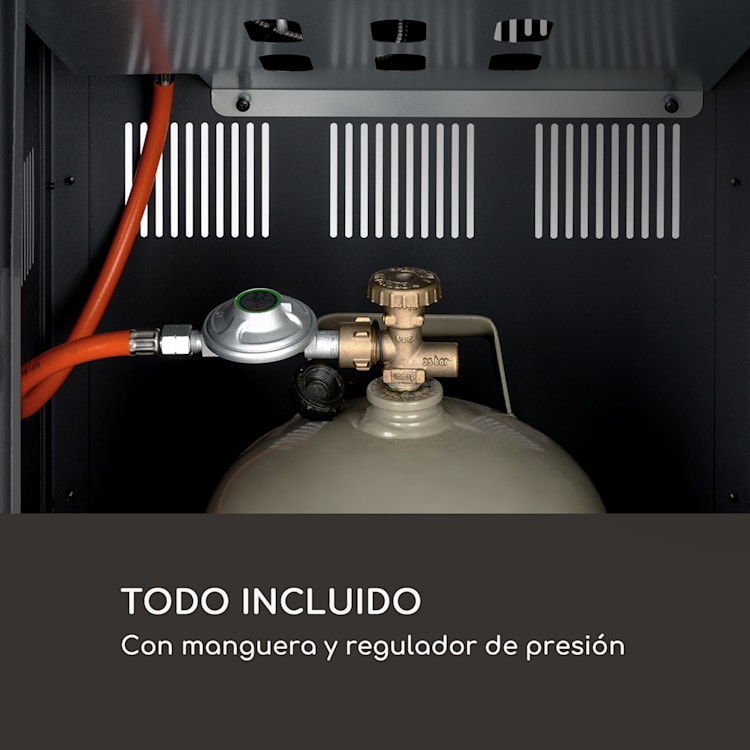 Estufa radiante de gas Flagranti Plus de 8 kW, mesas laterales, acero inoxidable