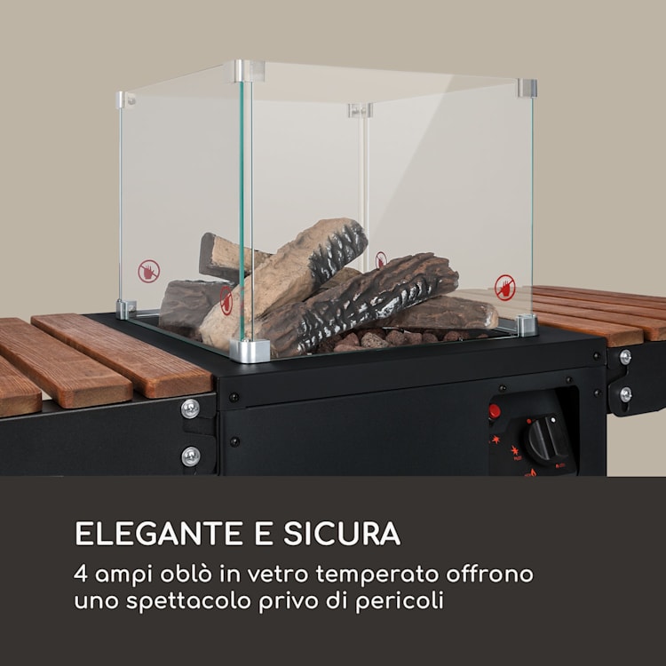 Flagranti Plus, Stufa a gas, acciaio inox, tavolini laterali, 8 kW