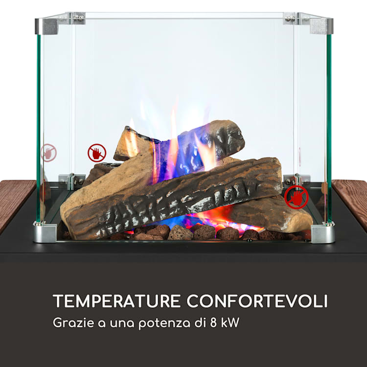 Flagranti Plus, Stufa a gas, acciaio inox, tavolini laterali, 8 kW