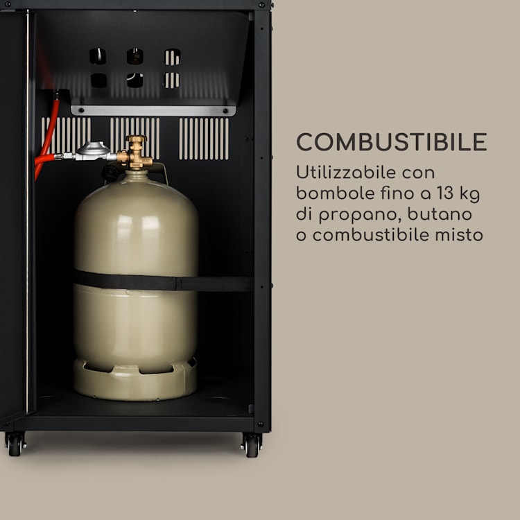 Flagranti Plus, Stufa a gas, acciaio inox, tavolini laterali, 8 kW