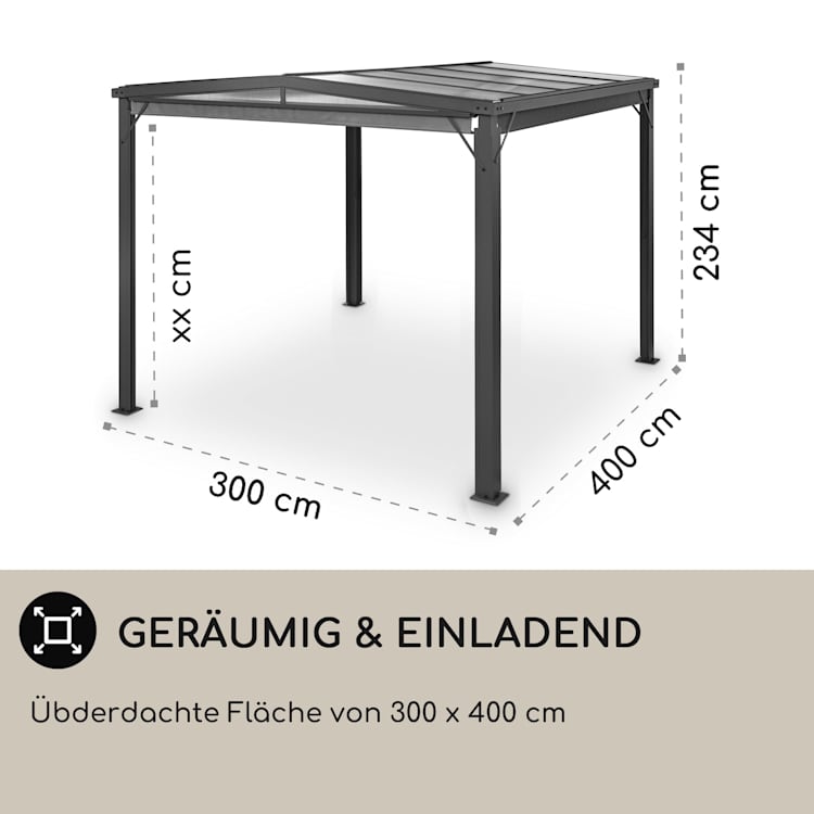 Pantheon Cortina Solid Sky Pergola Vordach 3x4m Polycarbonat 3 x 4 m | Dunkelgrau