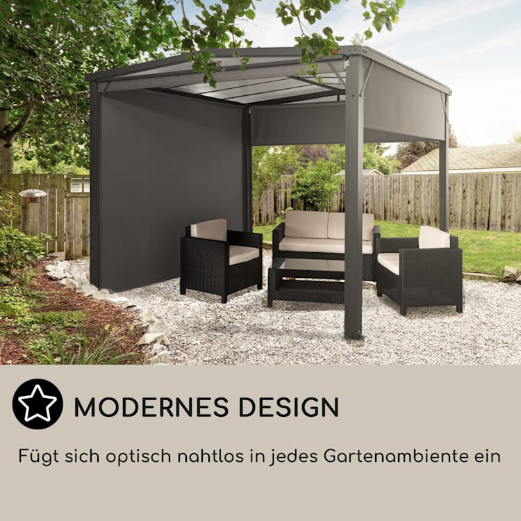 Pantheon Cortina Solid Sky Pergola Vordach 3x4m Polycarbonat 3 x 4 m | Dunkelgrau