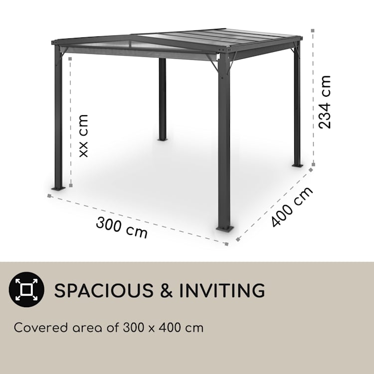 Pantheon Cortina Solid Sky, pergola, prístrešok, 3 × 4 m, polykarbonát 3 x 4 m | Tmavosivá
