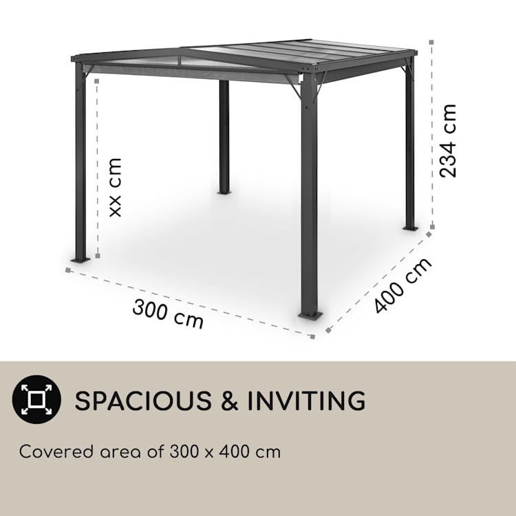 Pantheon Cortina Solid Sky, pergola, prístrešok, 3 × 4 m, polykarbonát 3 x 4 m | Svetlosivá