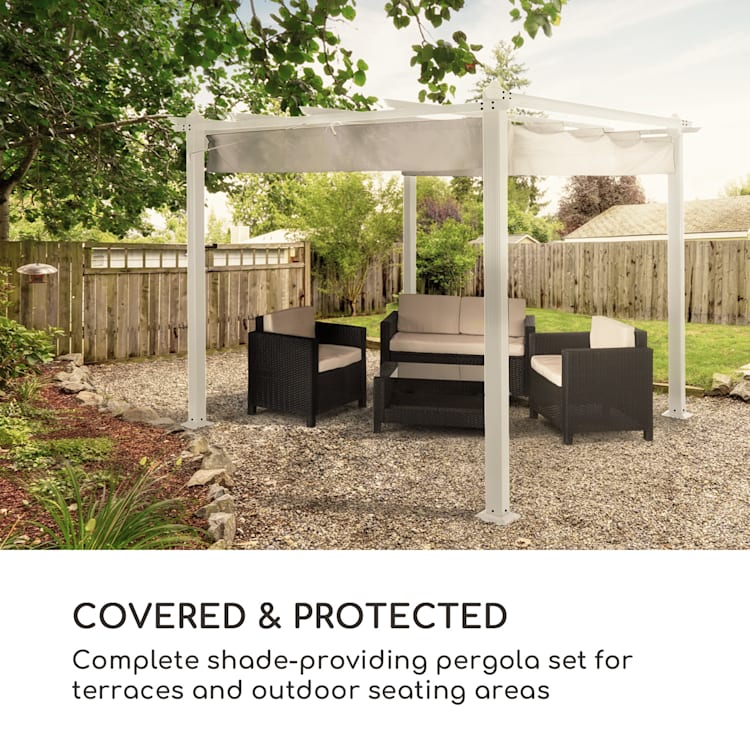 Pantheon, pergola, négyzet alakú alumínium cső, 3 × 3 m, 4 sarokoszlop, vízálló