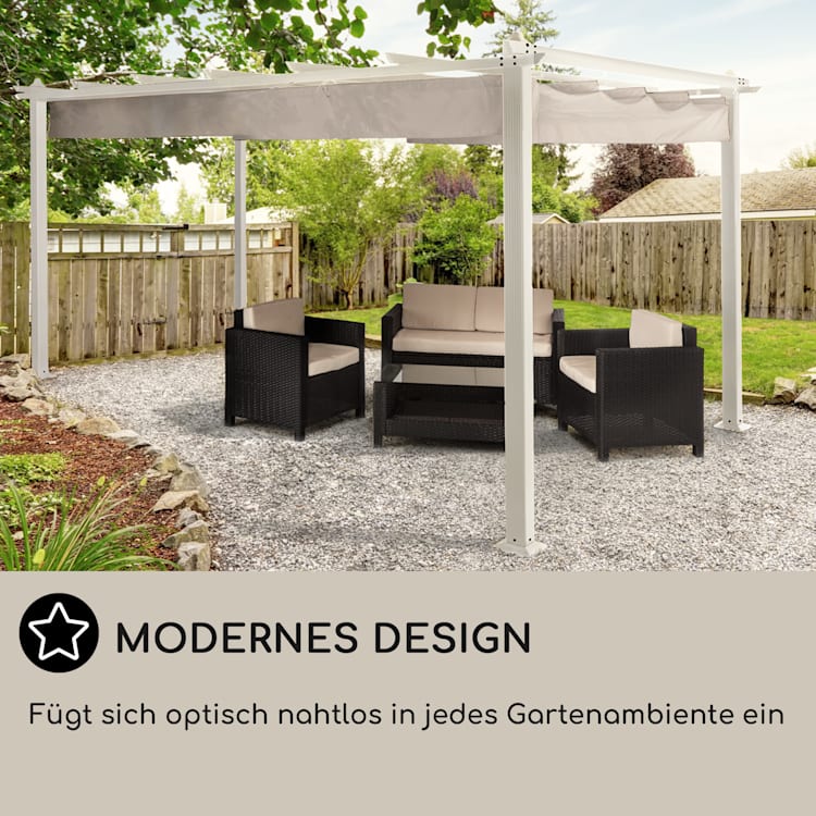 Pantheon Pergola Aluminiumkantrohr 3x4m 4 Eckpfosten wasserabweisend 3 x 4 m | Weiß | Hellgrau