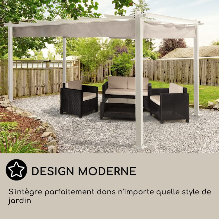 Pantheon Pergola aluminium vierkante buis 3x4 m 4 hoekpalen waterafstotend 3 x 4 m | Wit | Lichtgrijs