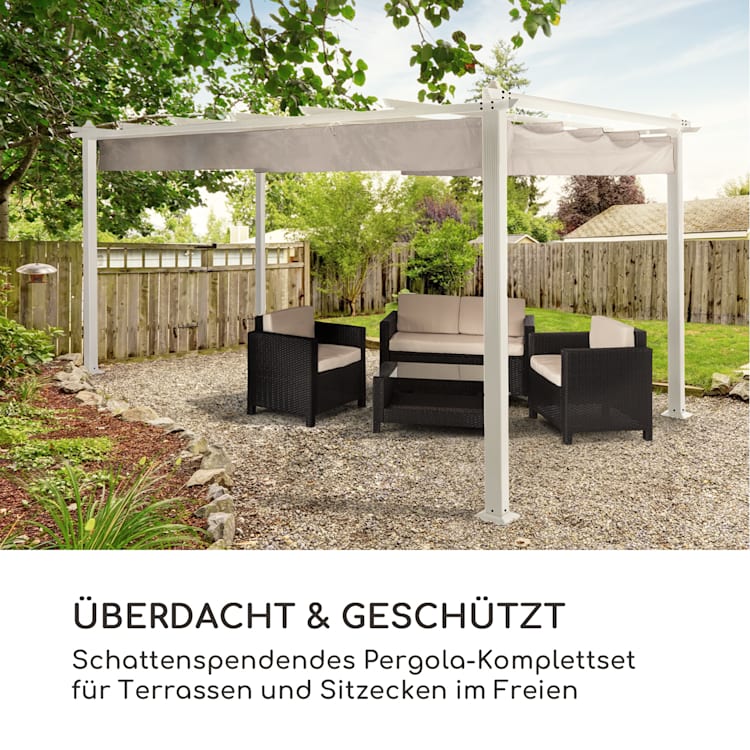 Pantheon Pergola Aluminiumkantrohr 3x4m 4 Eckpfosten wasserabweisend 3 x 4 m | Weiß | Hellgrau