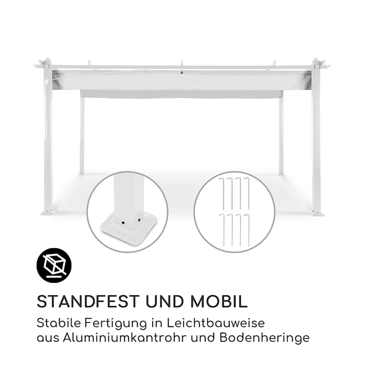 Pantheon Pergola Aluminiumkantrohr 3x4m 4 Eckpfosten wasserabweisend 3 x 4 m | Weiß | Hellgrau