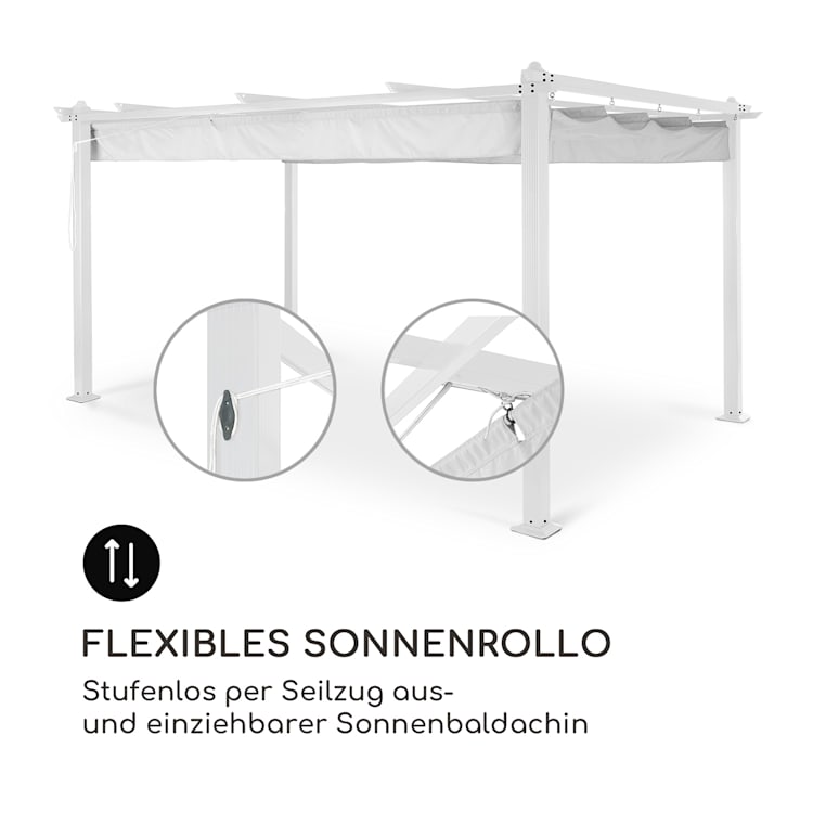 Pantheon Pergola Aluminiumkantrohr 3x4m 4 Eckpfosten wasserabweisend 3 x 4 m | Weiß | Hellgrau