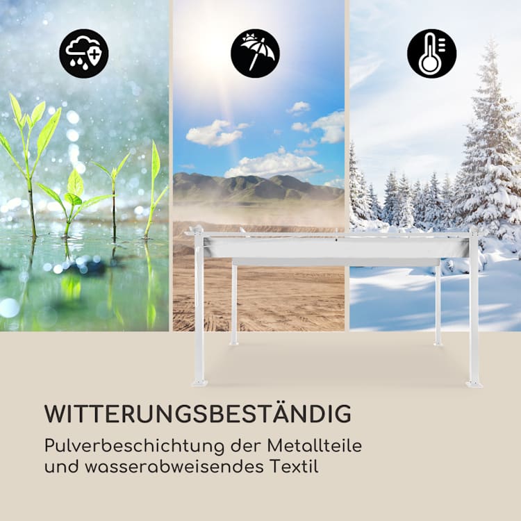Pantheon Pergola Aluminiumkantrohr 3x4m 4 Eckpfosten wasserabweisend 3 x 4 m | Weiß | Hellgrau