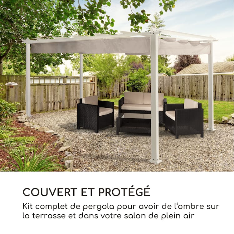 Pantheon Pergola aluminium vierkante buis 3x4 m 4 hoekpalen waterafstotend 3 x 4 m | Wit | Lichtgrijs